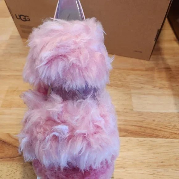 UGG Sugar Fluff Faux Fur Sandals-Pink Size 9 Women NWT - Picture 3 of 4